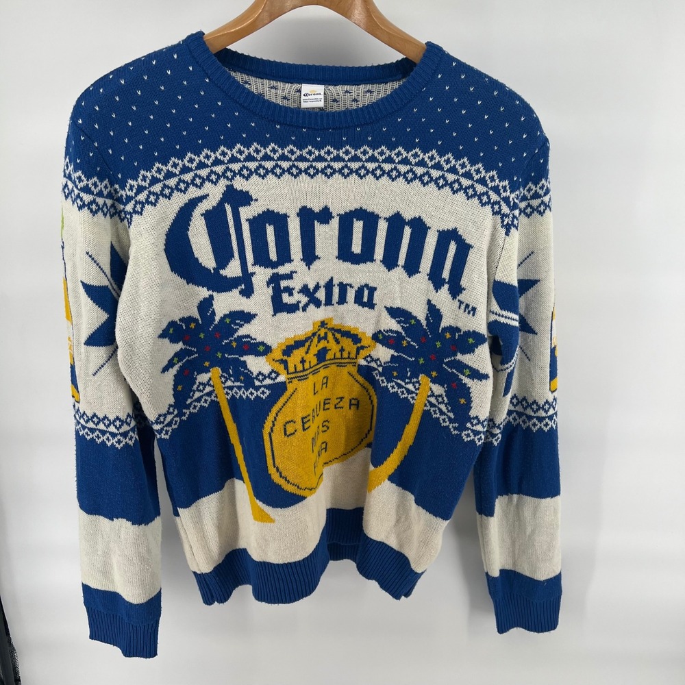Corona Extra Ugly Christmas Sweater Mens XL Logo Palm‎ Tree Fair Isle Knit